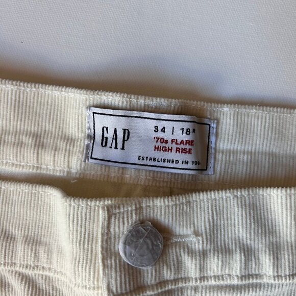 NWT GAP High Rise Corduroy 70s Flare Pants Women's Size 34/18 Ivory Beige - Picture 5 of 7